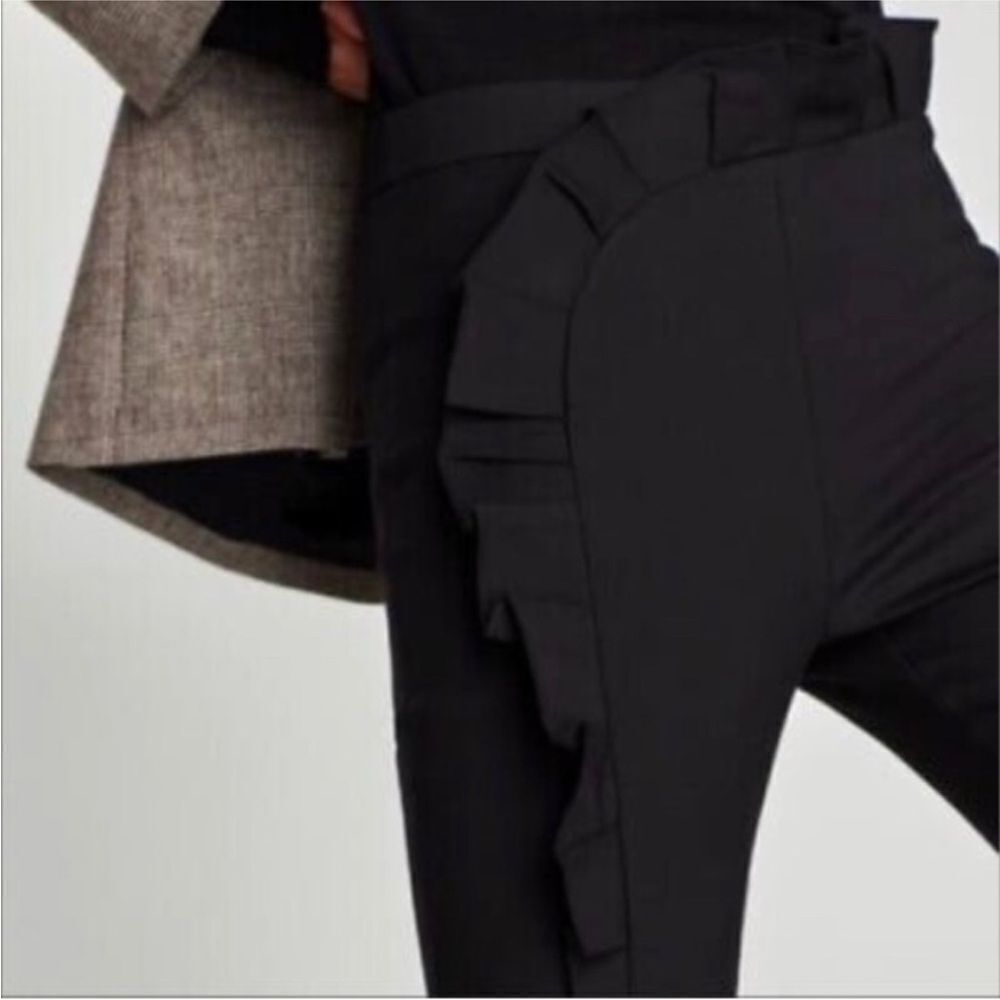 Zara Elegant Black Ruffle Trim Pants, XS